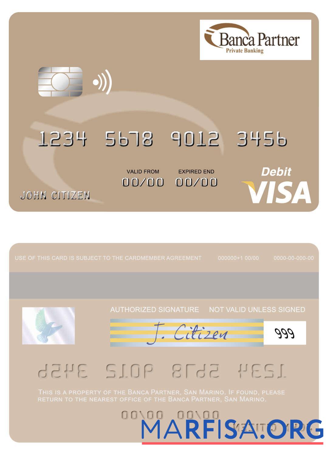 Downloadable San Marino Banca Partner visa debit card download for verification